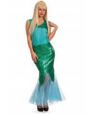 Costume da sirena composto da casacca azzurra e gonna verde