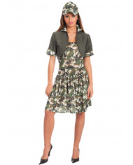 Lady soldier costume with stretchy dress and shrug, hat, one