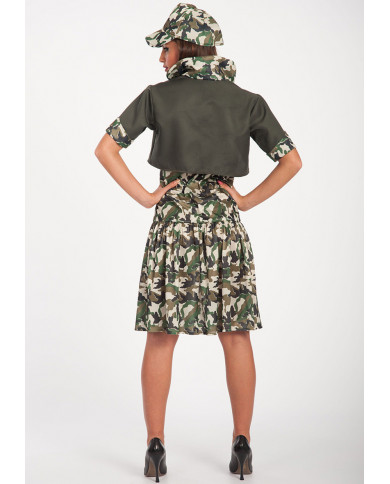 Lady soldier costume with stretchy dress and shrug, hat, one