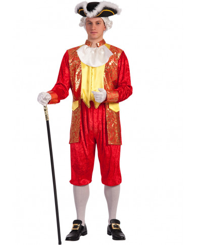 Red knight costume with tunic and trousers in chenille with