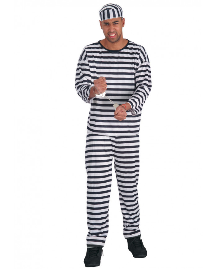 Prisoner costume with stretch fabric coat and trousers, hat