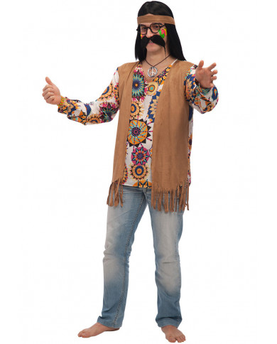 Hippie costume with printed taffetas shirt, velvet waistcoat Hippie costume with printed taffetas shirt, velvet waistcoat