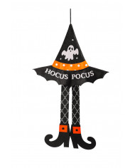 Hanging decoration in black fabric in the shape of a witch's