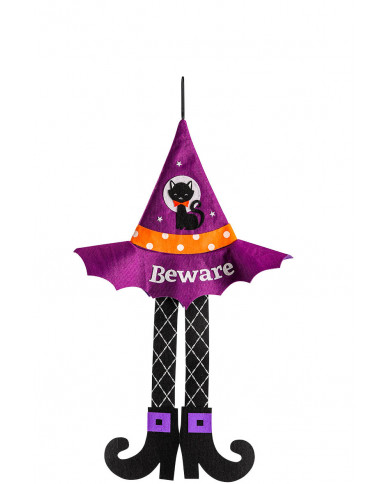 Hanging decoration in purple fabric in the shape of a witch's Hanging decoration in purple fabric in the shape of a witch's