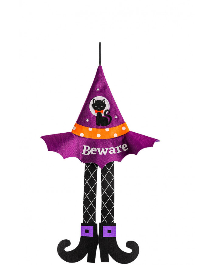 Hanging decoration in purple fabric in the shape of a witch's Hanging decoration in purple fabric in the shape of a witch's