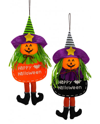 Halloween decoration in fabric to hang in the shape of a witch Halloween decoration in fabric to hang in the shape of a witch