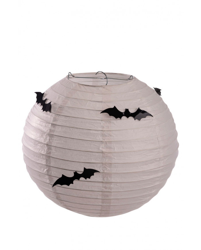 White paper lantern with black bats, diameter cm.25, with handy
