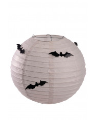 White paper lantern with black bats, diameter cm.25, with handy