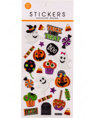 25 horror-themed plastic stickers with glitter and metallic