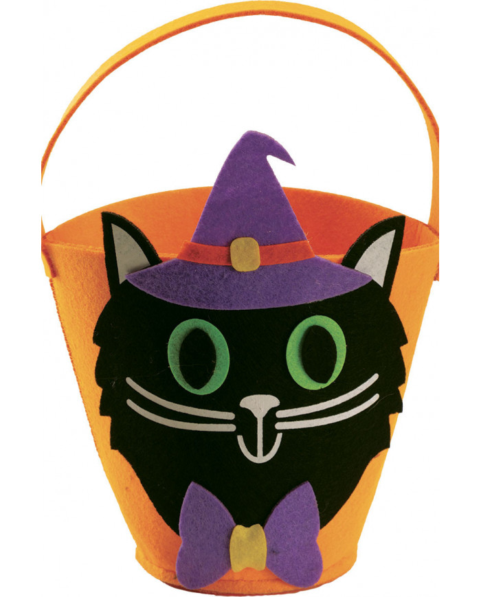 Small bag in orange felt with black cat h.cm.31. Ideal for Small bag in orange felt with black cat h.cm.31. Ideal for