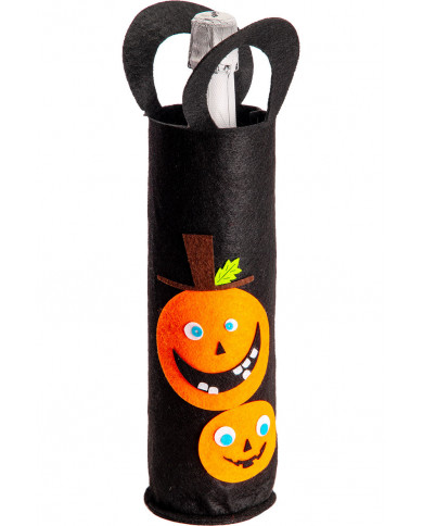 Black felt bottle holder bag with pumpkins h.cm.39. Perfect for