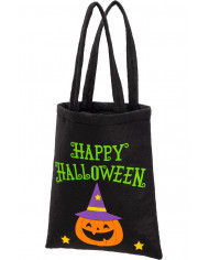 Black felt bag with pumpkin and HAPPY HALLOWEEN writing