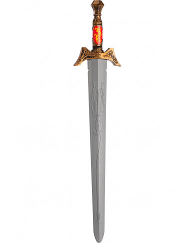 Plastic knight sword with gold handle, silver blade and dragon