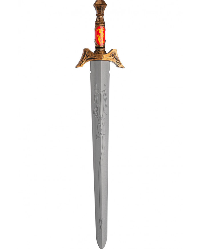 Plastic knight sword with gold handle, silver blade and dragon