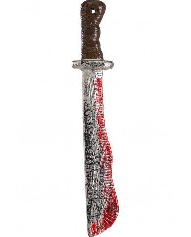 Plastic bloody machete, length cm.44, creepy accessory to