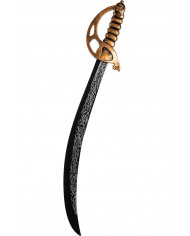 Plastic sword with gold handle, skull and decorated black