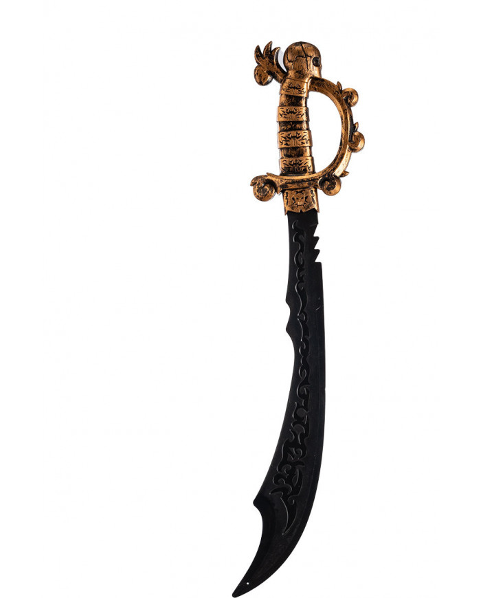 Plastic sword with gold handle, skull and decorated black