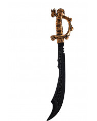 Plastic sword with gold handle, skull and decorated black