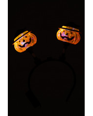 Plastic headband with two luminous pumpkins with hats, which