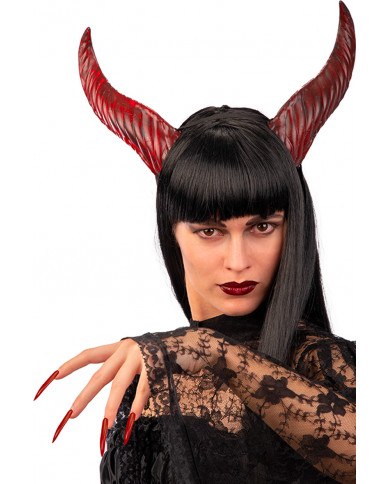 Two red plastic horns long cm.20, easy to wear thanks to the