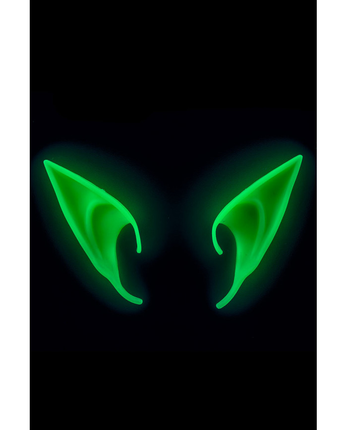 Pointed ears in rigid plastic that glow in the dark, to