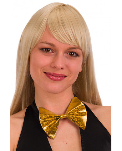 Bow tie in gold fabric, easy to wear thanks to the practical
