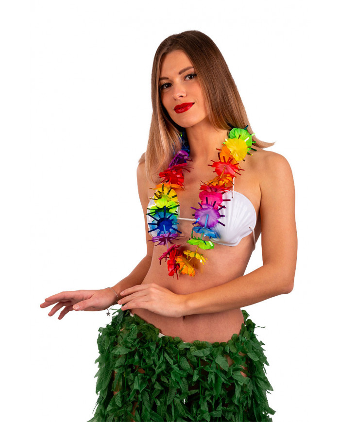 Hawaii necklace made up of many multicolored flowers with
