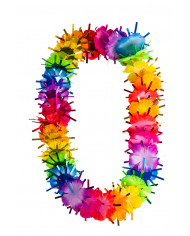 Hawaii necklace made up of many multicolored flowers with