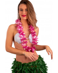 Hawaii necklace made up of many pink metallic flowers in