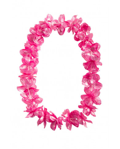 Hawaii necklace made up of many pink metallic flowers in