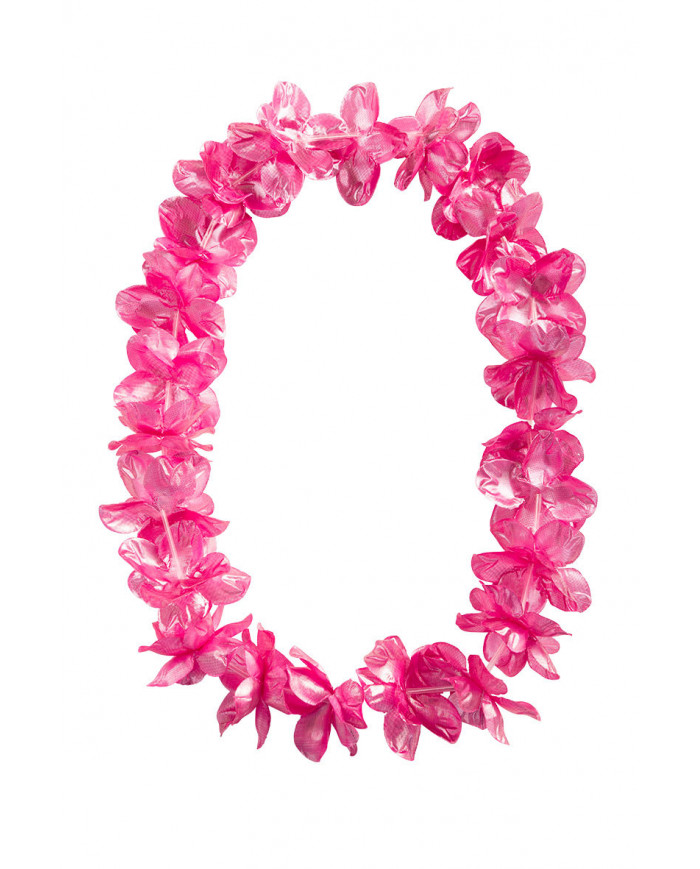 Hawaii necklace made up of many pink metallic flowers in