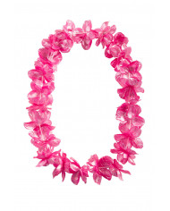 Hawaii necklace made up of many pink metallic flowers in
