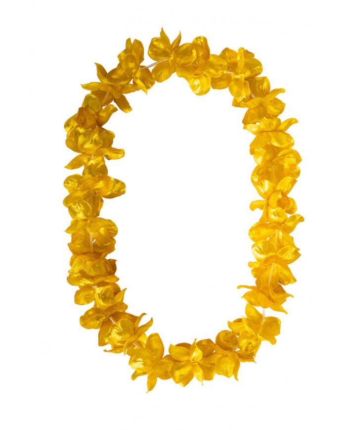 Hawaii necklace made up of many metallic gold flowers in