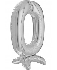 Silver foil balloon in the shape of number 0 with pedestal