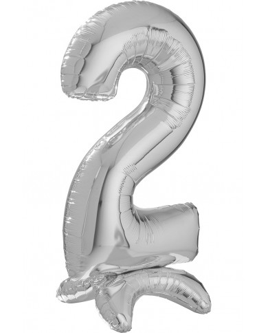 Silver foil balloon in the shape of number 2 with pedestal