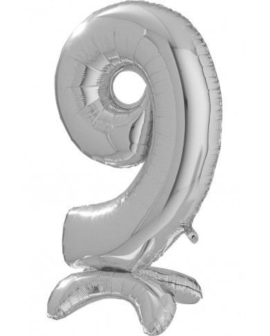 Silver foil balloon in the shape of number 9 with pedestal Silver foil balloon in the shape of number 9 with pedestal