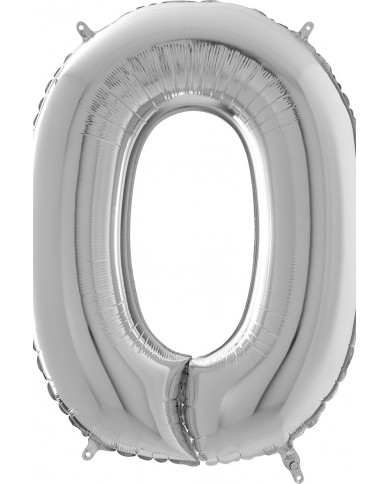 Silver foil balloon in the shape of the number 0, height cm.66