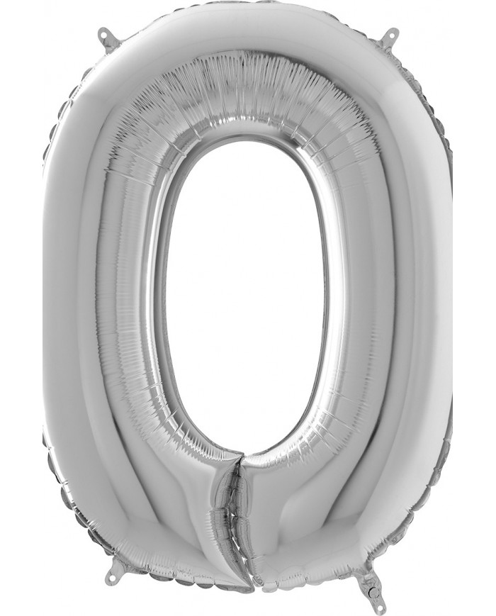 Silver foil balloon in the shape of the number 0, height cm.66