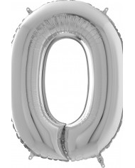 Silver foil balloon in the shape of the number 0, height cm.66