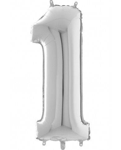 Silver foil balloon in the shape of a number 1, height cm.66