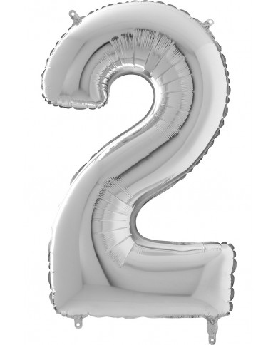 Silver foil balloon in the shape of the number 2, height cm.66 Silver foil balloon in the shape of the number 2, height cm.66