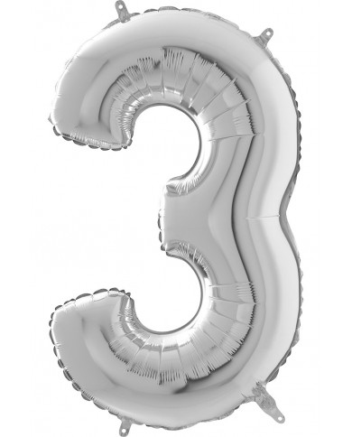 Silver foil balloon in the shape of the number 3, height cm.66