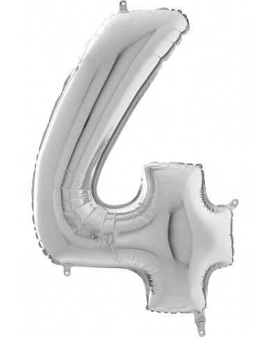 Silver foil balloon in the shape of number 4, height cm.66 Silver foil balloon in the shape of number 4, height cm.66