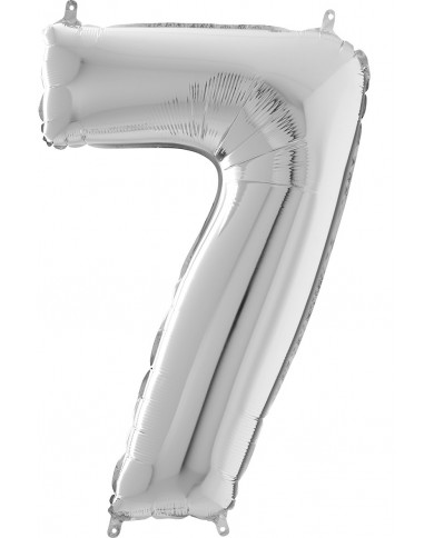 Silver foil balloon in the shape of the number 7, height cm.66 Silver foil balloon in the shape of the number 7, height cm.66