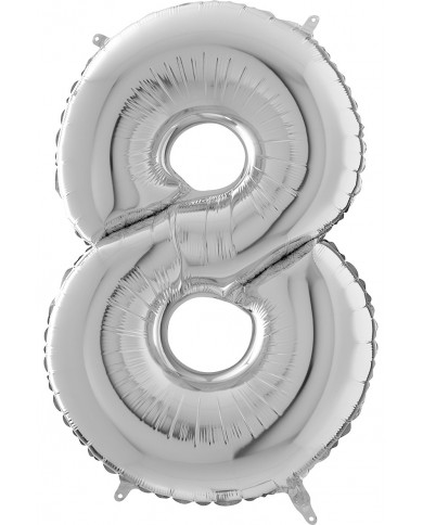 Silver foil balloon in the shape of the number 8, height cm.66 Silver foil balloon in the shape of the number 8, height cm.66