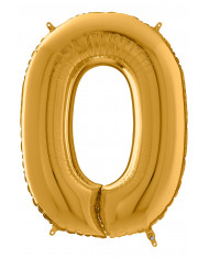Gold foil balloon in the shape of the number 0, height cm.66