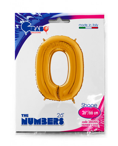 Gold foil balloon in the shape of the number 0, height cm.66