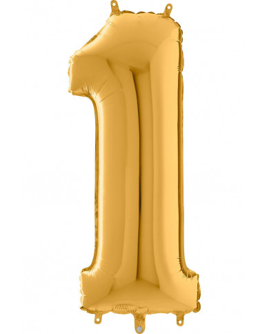 Gold foil balloon in the shape of a number 1, height cm.66