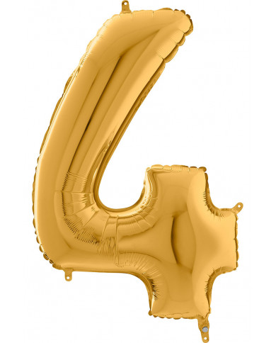 Gold foil balloon in the shape of a number 4, height cm.66 Gold foil balloon in the shape of a number 4, height cm.66