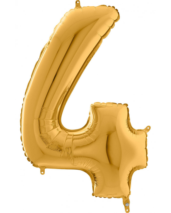 Gold foil balloon in the shape of a number 4, height cm.66
